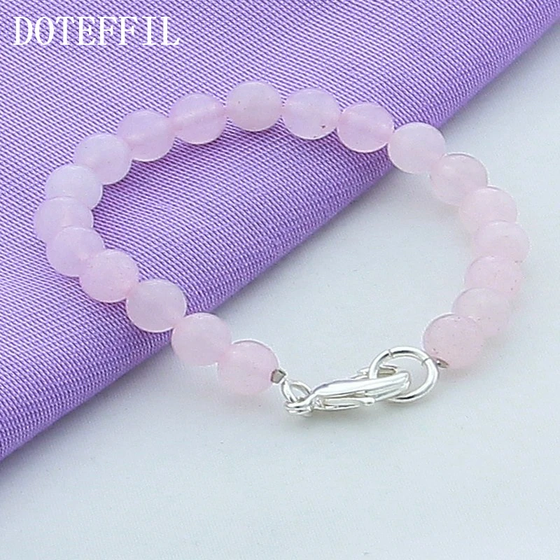 Женский браслет DOTEFFIL из серебра 925 пробы с розовым агатом | Украшения и аксессуары