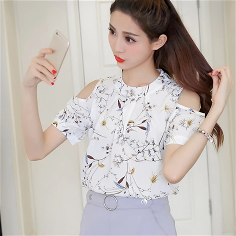 Женская шифоновая блузка с коротким рукавом цветочным принтом|women chiffon blouse|chiffon