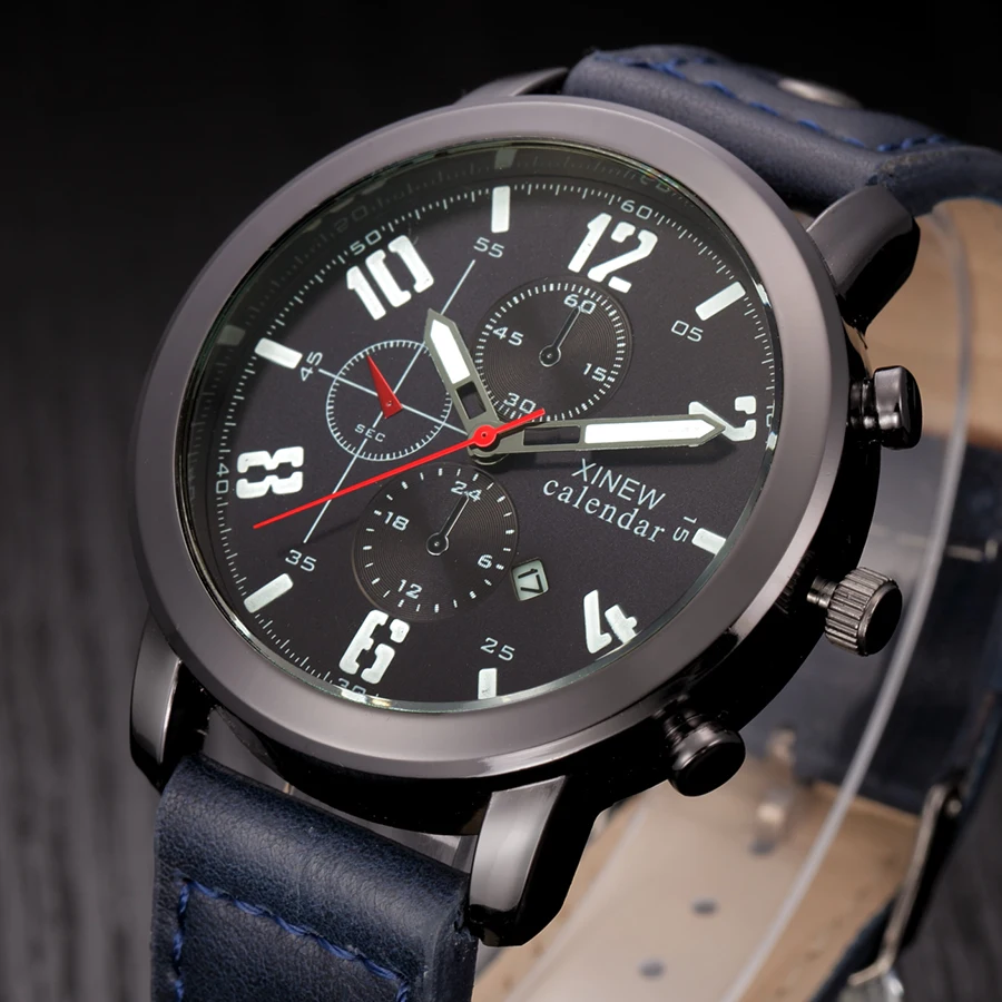 Мужские часы от известного люксового бренда модные кварцевые наручные с кожаным