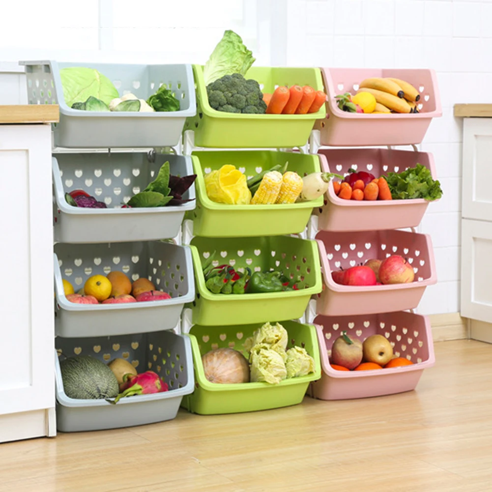 Durable Stackable Single-deck Hollow Fruit Vegetable Storage Box Colanders Strainer Kitchen Organizer Basket Shelf Racks new | Дом и сад