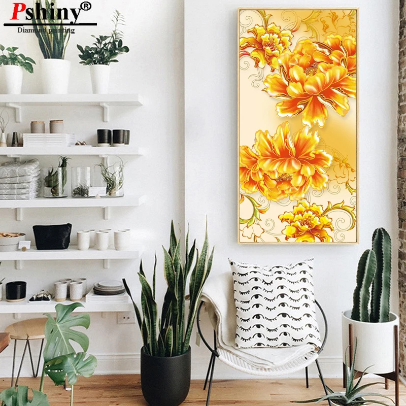 PSHINY DIY 5D алмазная вышивка распродажа золотые цветы домашний декор картины из