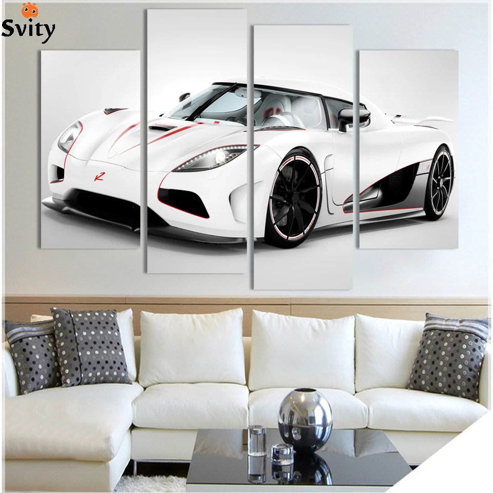 

4 шт. Белый спортивный автомобиль Книги по искусству домашнего декора Гостиная принт картина маслом на холсте стены картину F264 без рамки опт...