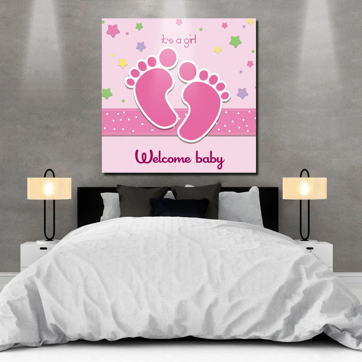 ArtStore Pink Baby Footprints Oil Painting Wedding Party Ready To Hang Wall Picture New Year Classic Lattice Posters Wrapped Can | Дом и сад