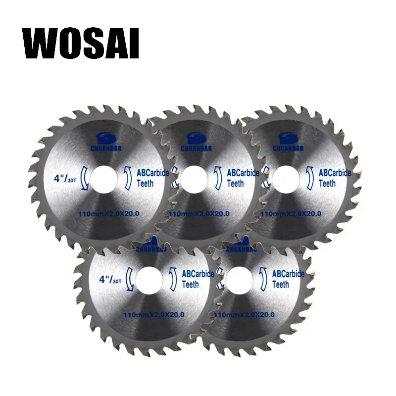 5 Pcs WOSAI 110 мм* 2,0*20 " /30T TCT циркулярное пильное полотно для резки дерева, режущие пильные диски, электроинструмент, точильный станок, аксессуары - Цвет: 5 Pcs