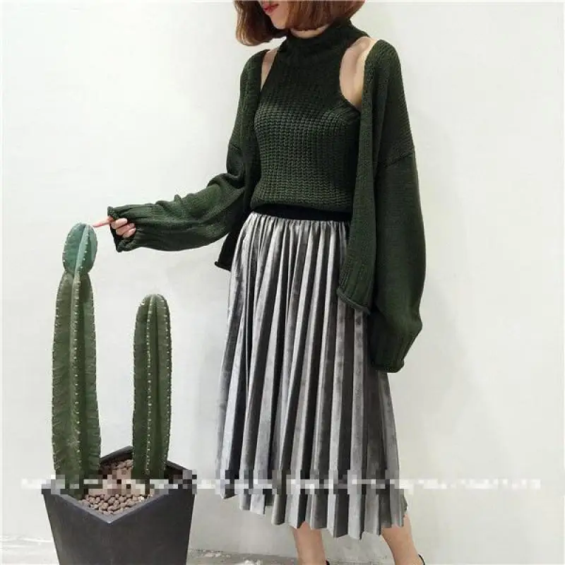

2020 Spring New Arrival 7 Colors Available Elegant Velvet Pleated Skirt Simple & Comfortable Quality Vintage Skirt Free Shippin