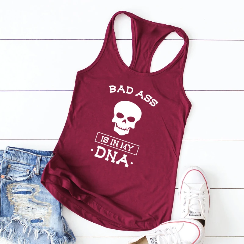 Vest Bad Ass Is In My DNA Tank Tops Casual Women's Racerback Graphic Funny Tanks Summer Sarcastic Sleeveless Gym Workout Shirt images - 6