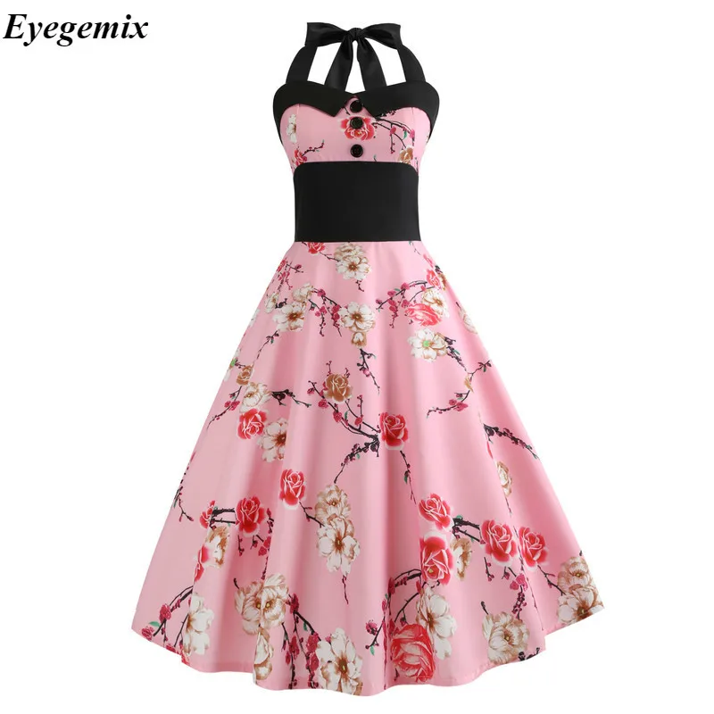 Floral Printed Dress Women Punk Best Holder Party Bowknot Even Gothic Swing 1950 S 60s Vestidos | Женская одежда
