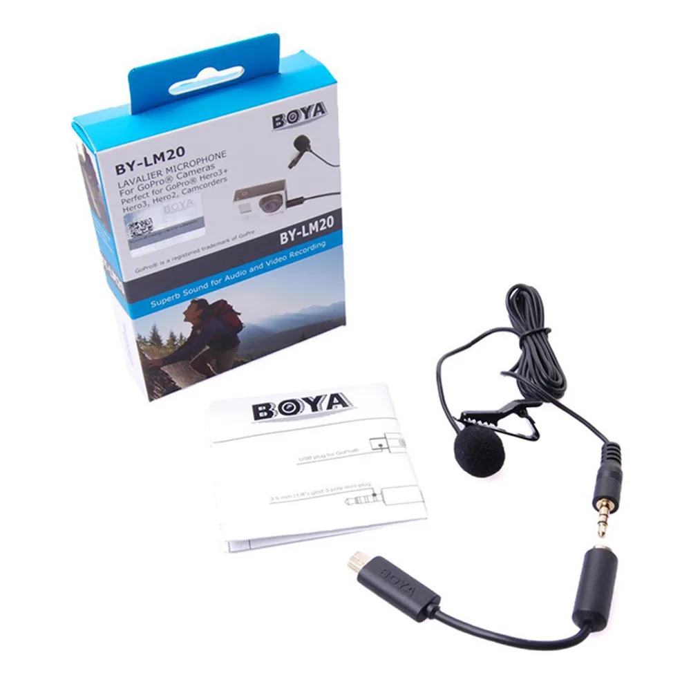 BOYA петличный микрофон для GoPro HERO3 3 + 4 кабеля Micro USB Clip on всенаправленный