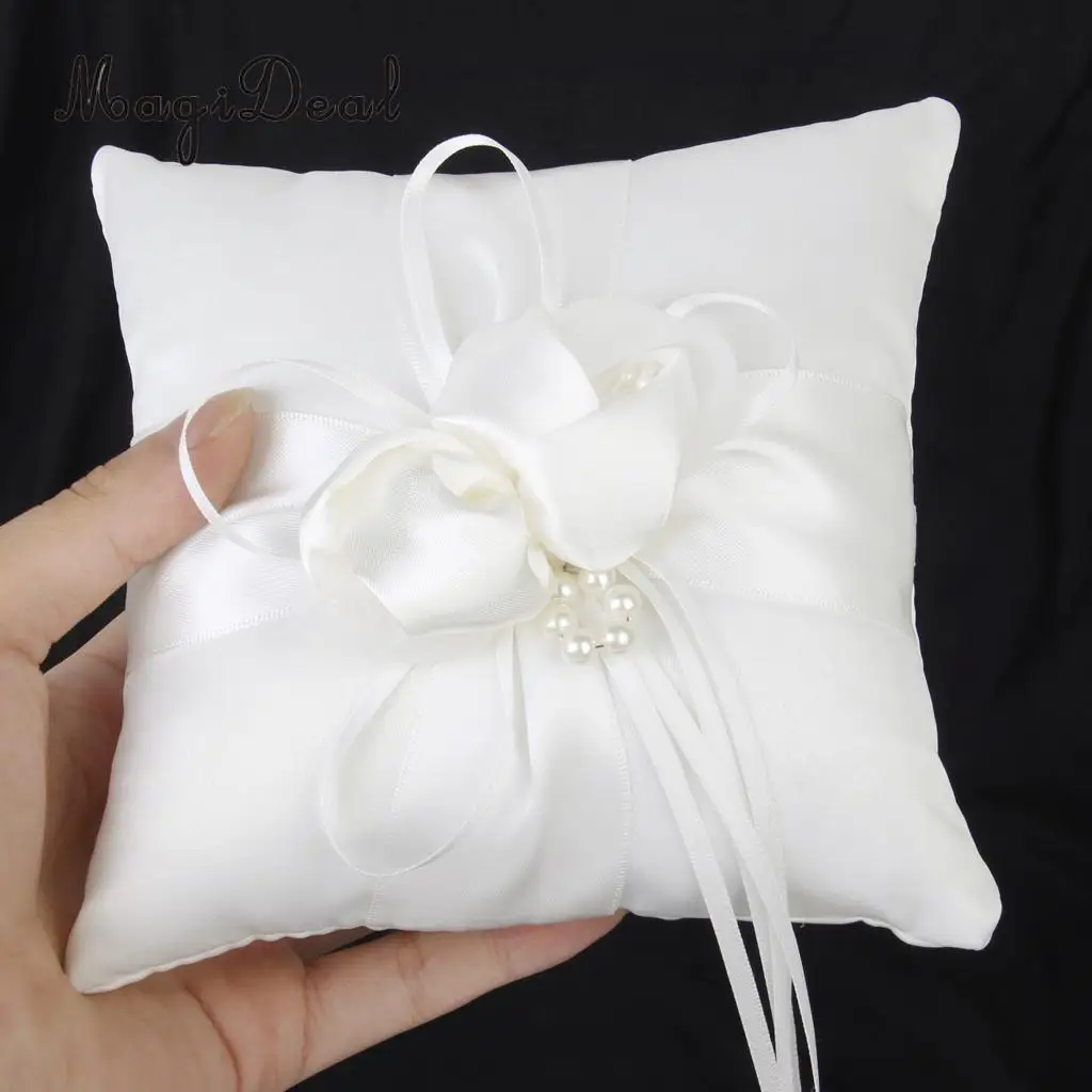 MagiDeal Hot Sale Wedding Ceremony Ivory Satin Crystal Ring Bearer Pillow+Flower Girl Basket Supplies for Engagement Party Favor | Дом и сад
