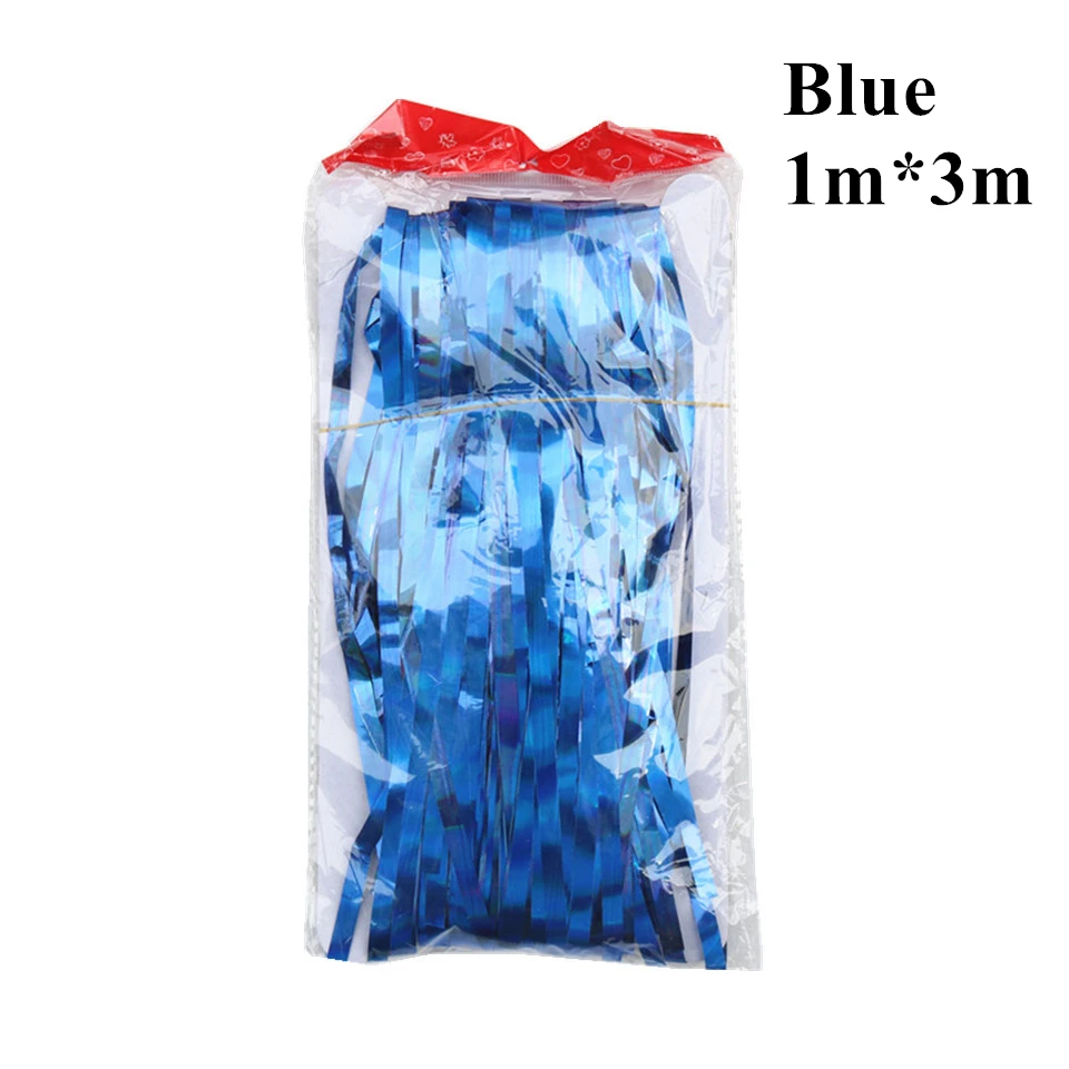 2M 3M Gold Silver Metallic Rain Foil Curtain Tinsel Fringe Tassel Birthday Party Wedding Decoration Backdrop Curtain Photo Props - Цвет: 3m blue
