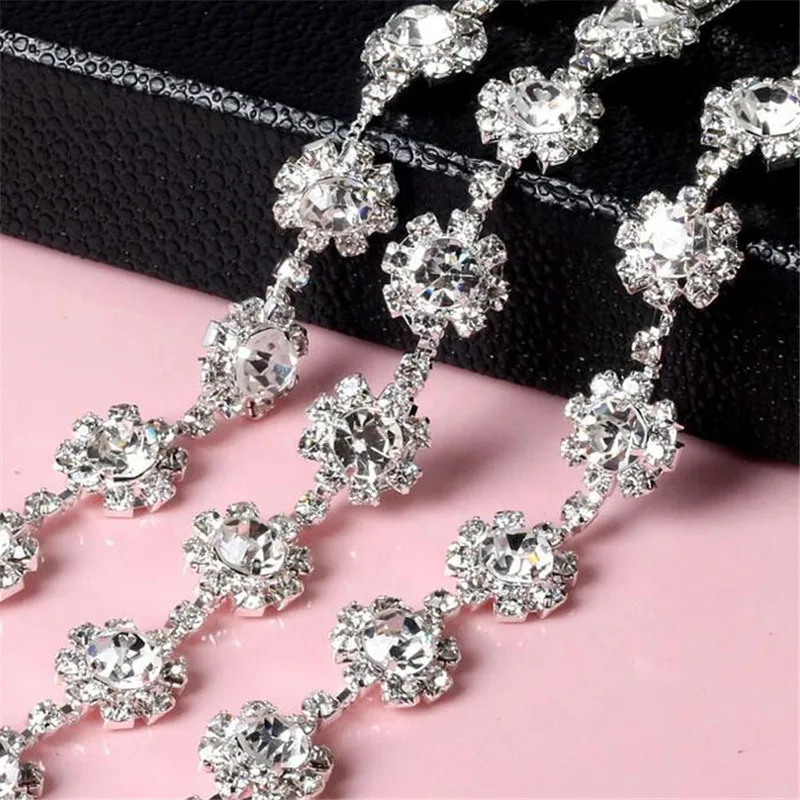 1 ярд прозрачный горный хрусталь кристалл Серебристая цепь костюм с аппликацией