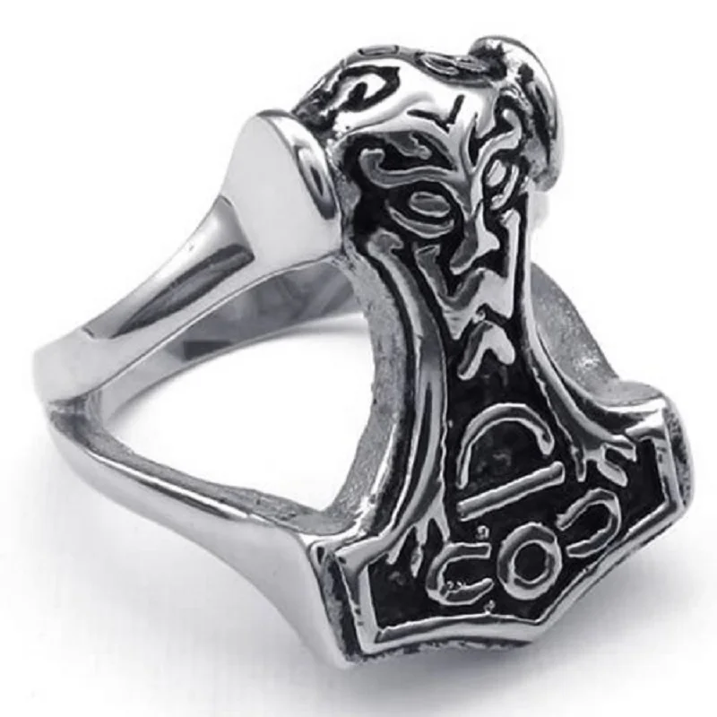 Байкерское кольцо из нержавеющей стали Norse Thunder God Viking Thor's Hammer Mjolnir 316L|Кольца| |