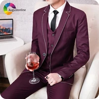 latest coat pant designs burgundy mens classic suit for business male blazer black slim fit groom tuxedo 3piece costume homme