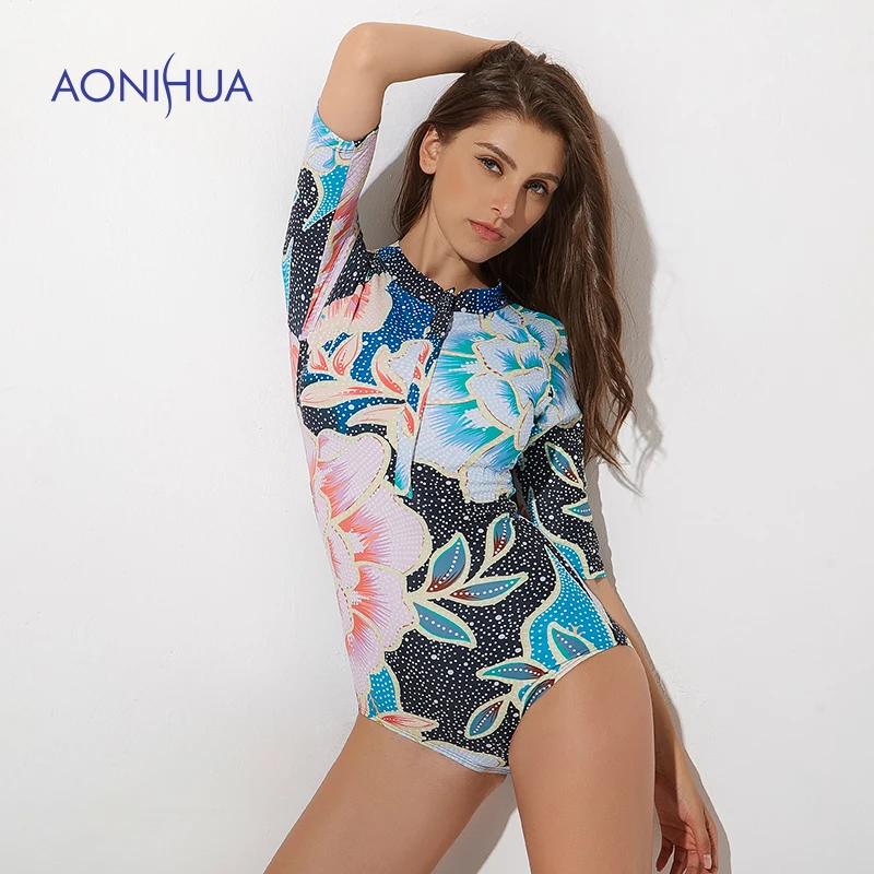 Aonihua 2017 с цветочным принтом Одна деталь плавать Костюмы Для женщин Дизайн Ближний