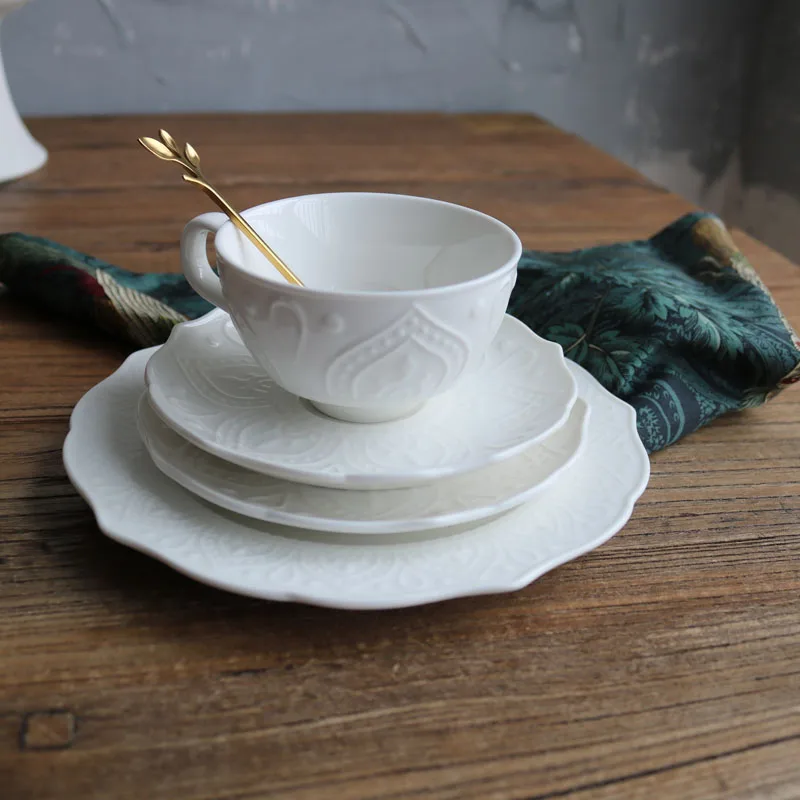 Керамическая кружевная тарелка с изображением белого лотоса чайная чашка и