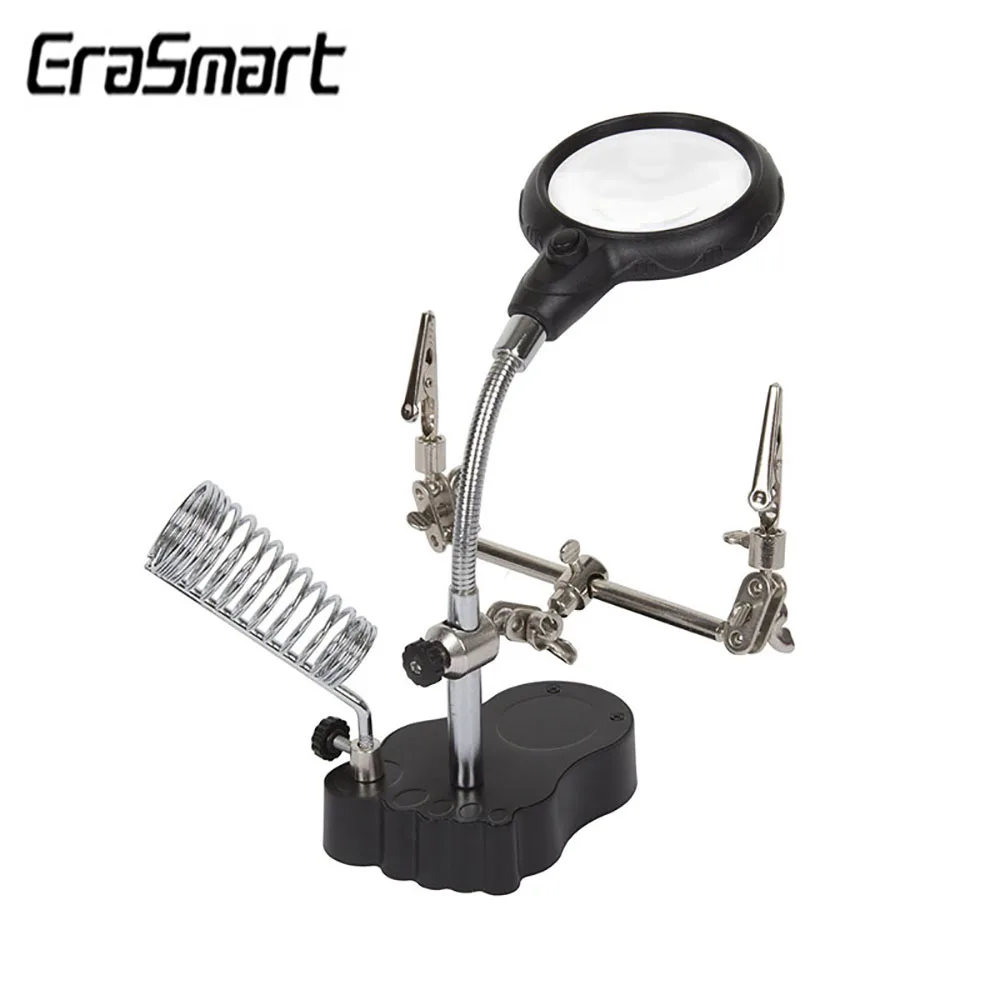 

New Magnify Glass 3.5x 12X 3rd Helping Clip LED Lighting Handheld Magnifying Soldering Iron Stand Glass Len Magnifier repair