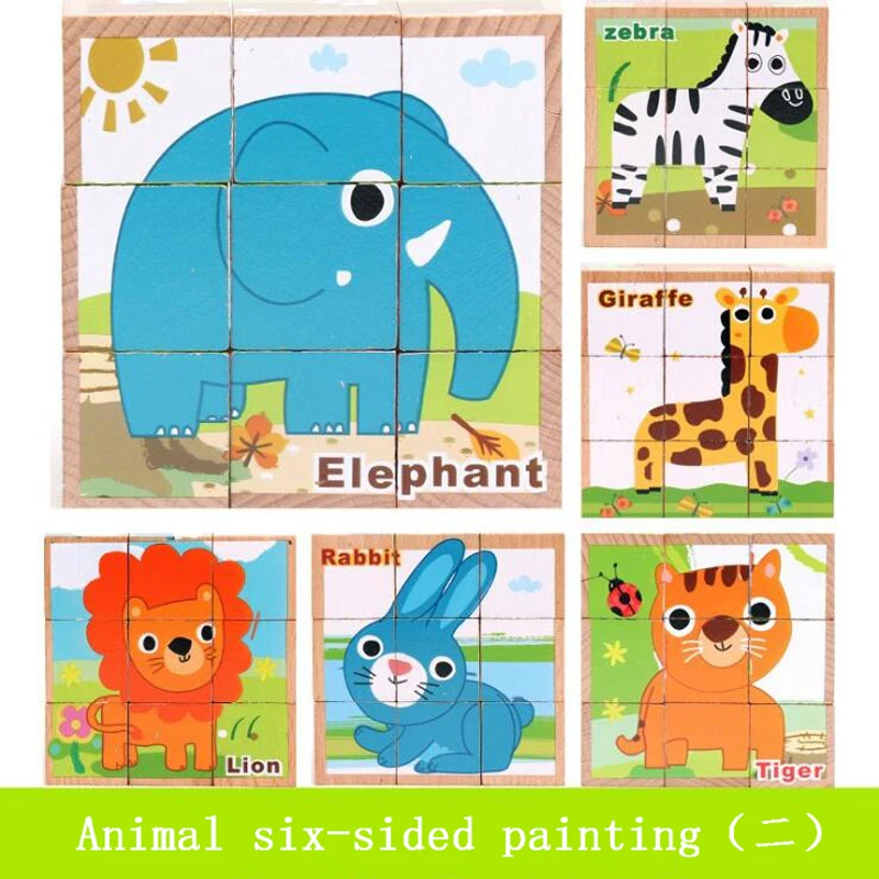 

Creative Wooden Cartoon Animal Puzzle Toys Single 6 Sides Wisdom Jigsaw Puzzle Early Education Learning Toys For Children Game