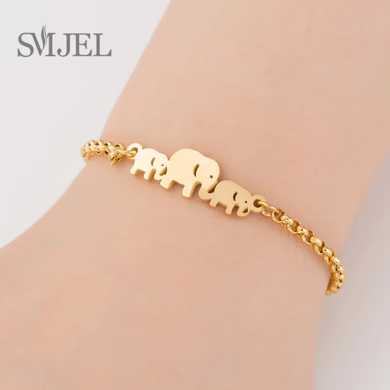 Elephant Bracelet SMJEL,, браслет из нержавеющей стали, женский, милый, Бабочка, слон, сердце, браслеты, нарукавная повязка, ювелирное изделие для девочек, браслет - Окраска металла: Elephant Bracelet