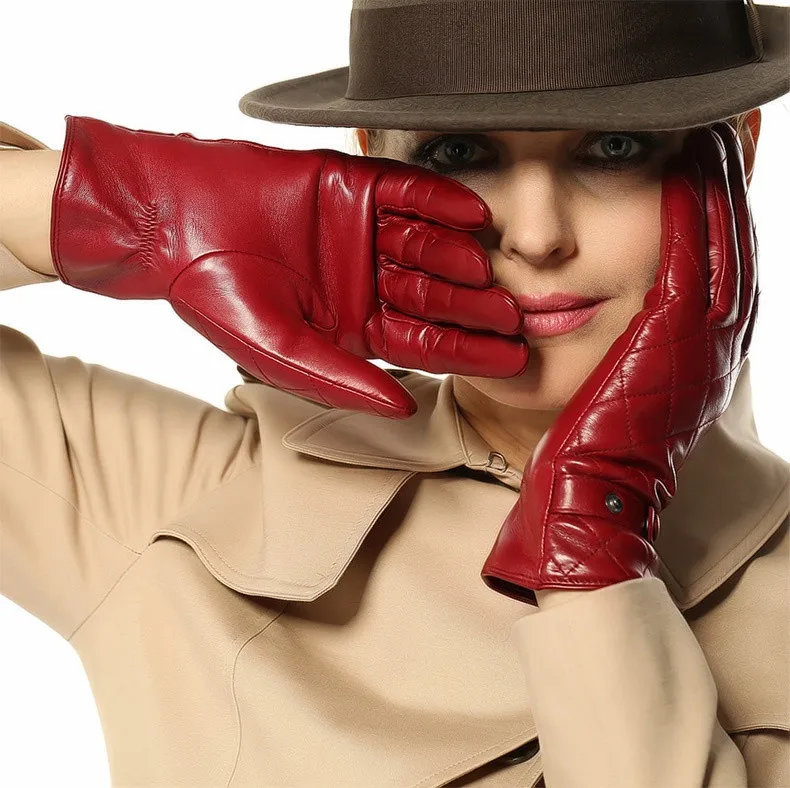 

Top Grade Winter red leather glove sheepskin for ladies 1Pair/lot #3color