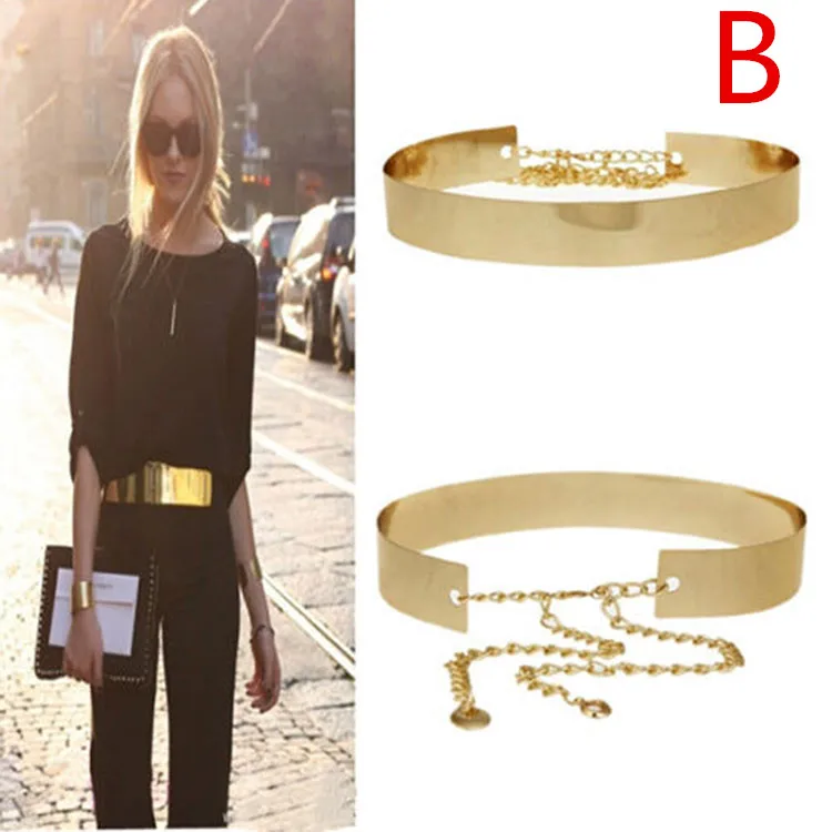 

Women Elegant Belt Ladies Metal Belt Chain Fashion Metal Buckle Thin / Wide Elastic Waist Gold Women Skinny Belt Chain