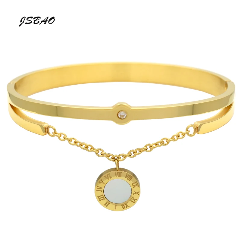 

JSBAO New Fashion Roman Bracelets & Bangles Stainless Steel Jewelry Fashion Black/White Round Shell Bracelet Women Bracelet