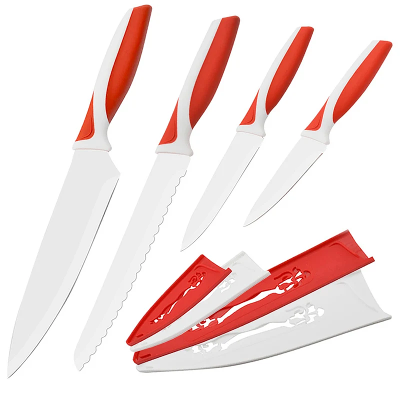 White Knife Set UPSPIRIT, кухонные ножи из нержавеющей стали, 4, 4,5, 8 дюймов, нож шеф-повара для хлеба, многофункциональный нож для очистки овощей, ножи для фруктов, комплект японских ножей - Цвет: White Knife Set
