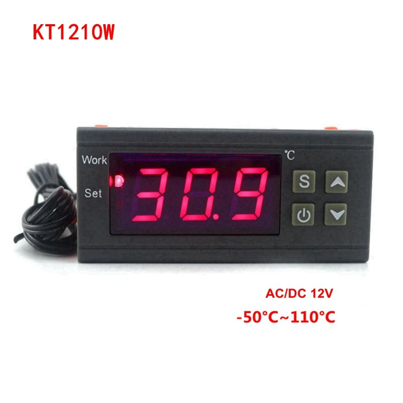 -50C-100C 12V Интеллектуальный цифровой регулятор температуры Термостат Термометр термо регулятор инкубатор релейный выход KT1210W STC-3018 - Цвет: -50C-100C 12V