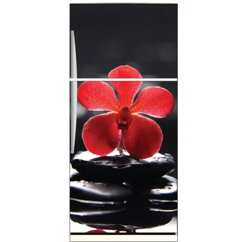 Наклейка на холодильник красный цветок камнях крышка дверь холодильника