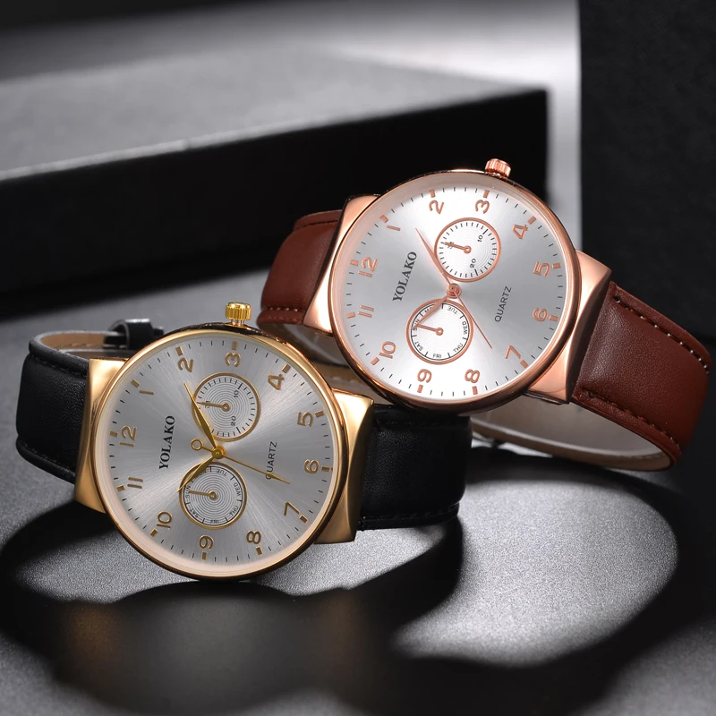 Бизнес модные часы Роскошный кварцевый ремень мужской кожаный ремешок Розовое