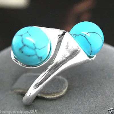 

Free Shipping PRETTY Blue Turquoise BEAD GEMS 925 STERLING SILVER RING
