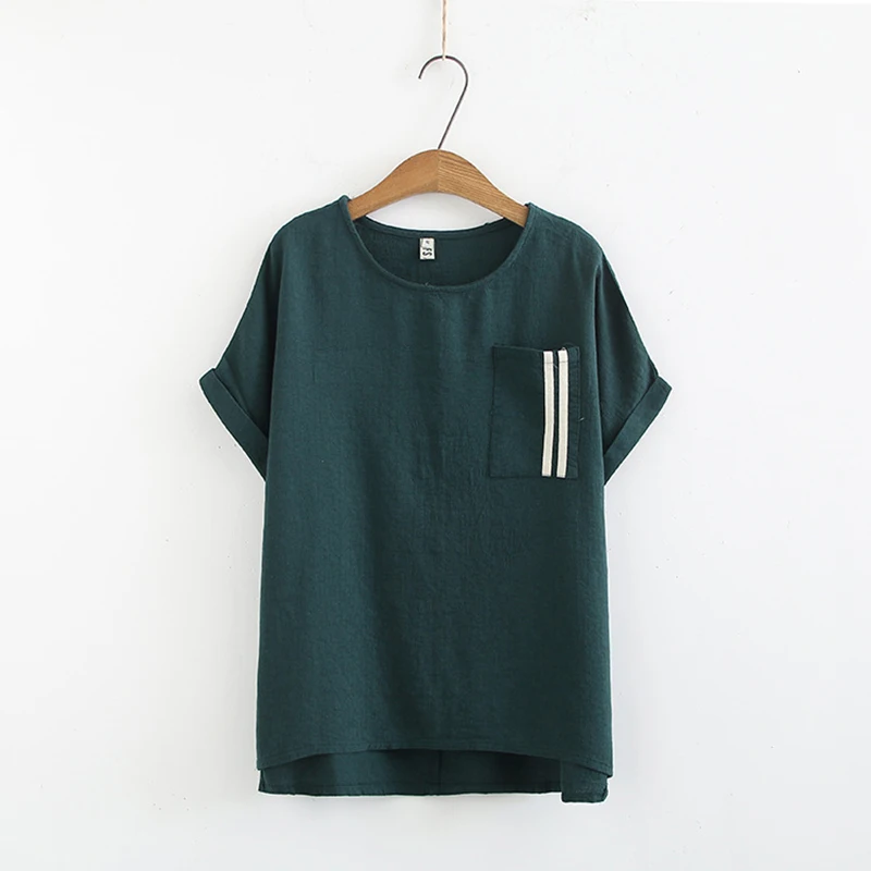 

Causal Plus Size T-shirts 2019 Large Size Women's Wear T-shirt with Round Neck Cotton and Hemp Short Sleeves Pure Color Tops