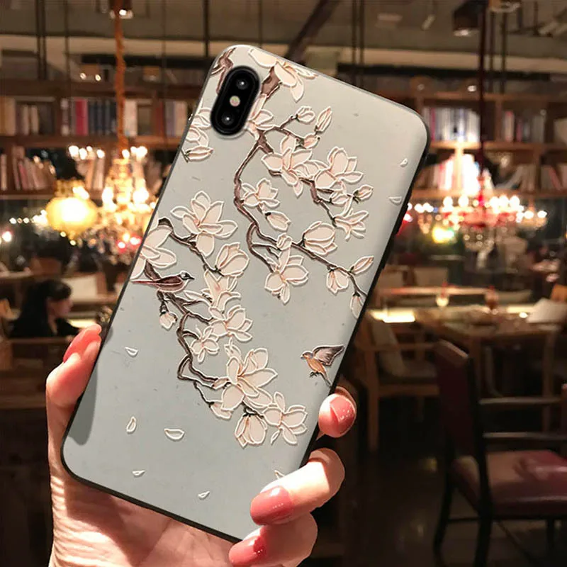 Hot Flower Bird Embossed Phone Case for iPhone 11 12 13 Pro Max X XS MAX XR Soft Back Cover 8 7 6 Plus Coque Capa | Мобильные