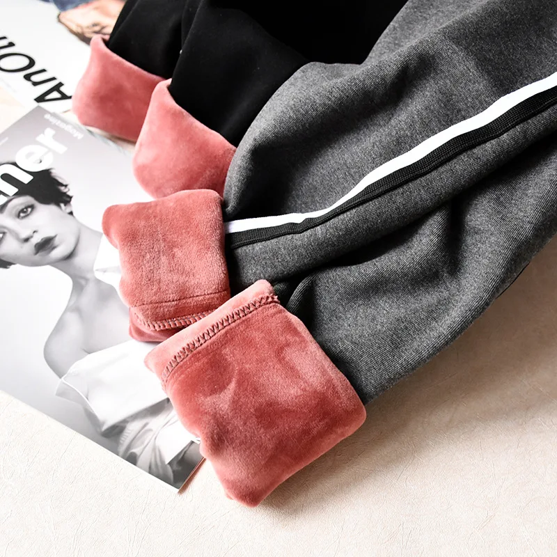 2018 Женские Черные Полосатые Леггинсы зимние плотные бархатные леггинсы узкие