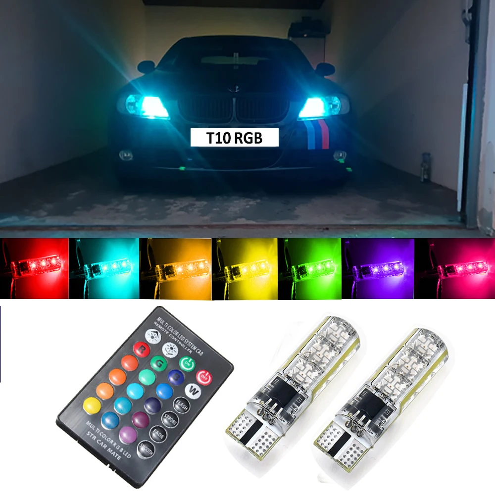 T10 W5W светодиодный rgb светильник с дистанционным управлением для Peugeot 206 407 508 308 406
