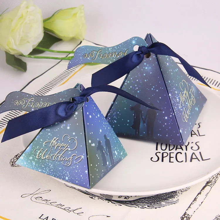 Синяя тема звезда небо треугольник Форма Свадебные сувениры Подарочные коробки