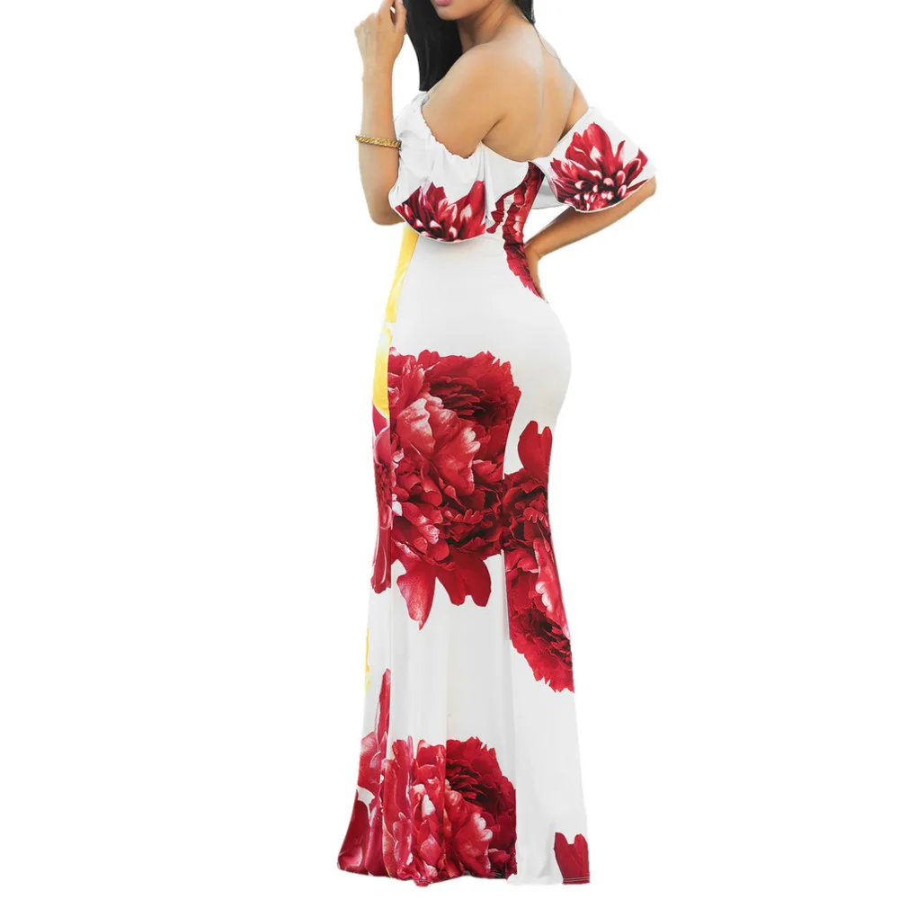 Loneyshow 2018 Повседневное Лето Для женщин оборками платье с открытыми плечами Slash шеи