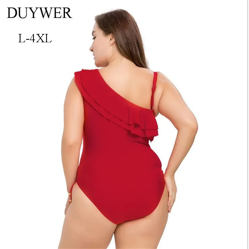 Плюс Размеры Одна деталь купальный костюм с высокой красный купальники для Для