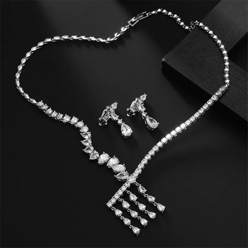 New Bridal Necklace Earring Set With Zircon Wedding Party Jewelry Dress Up | Украшения и аксессуары