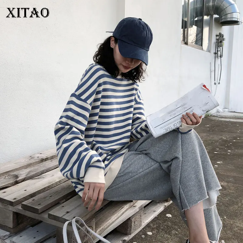 Свитер XITAO Женский в полоску с круглым вырезом 2019 | Женская одежда