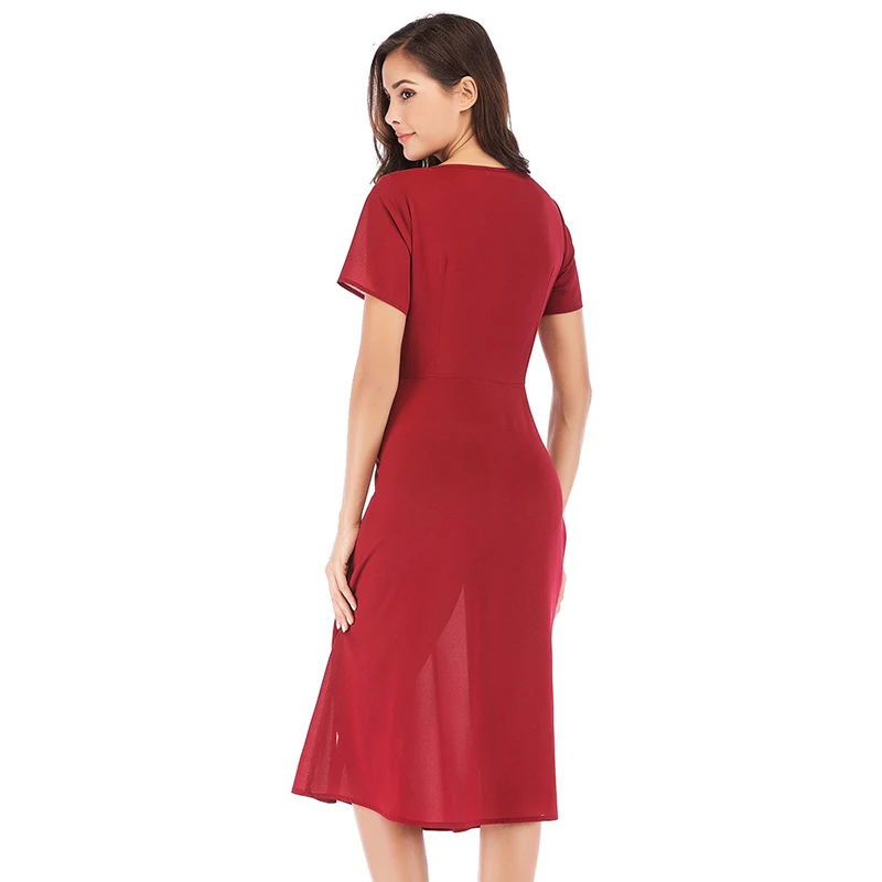 Женское платье PGSD повседневное офисное красное средней длины с о вырезом и
