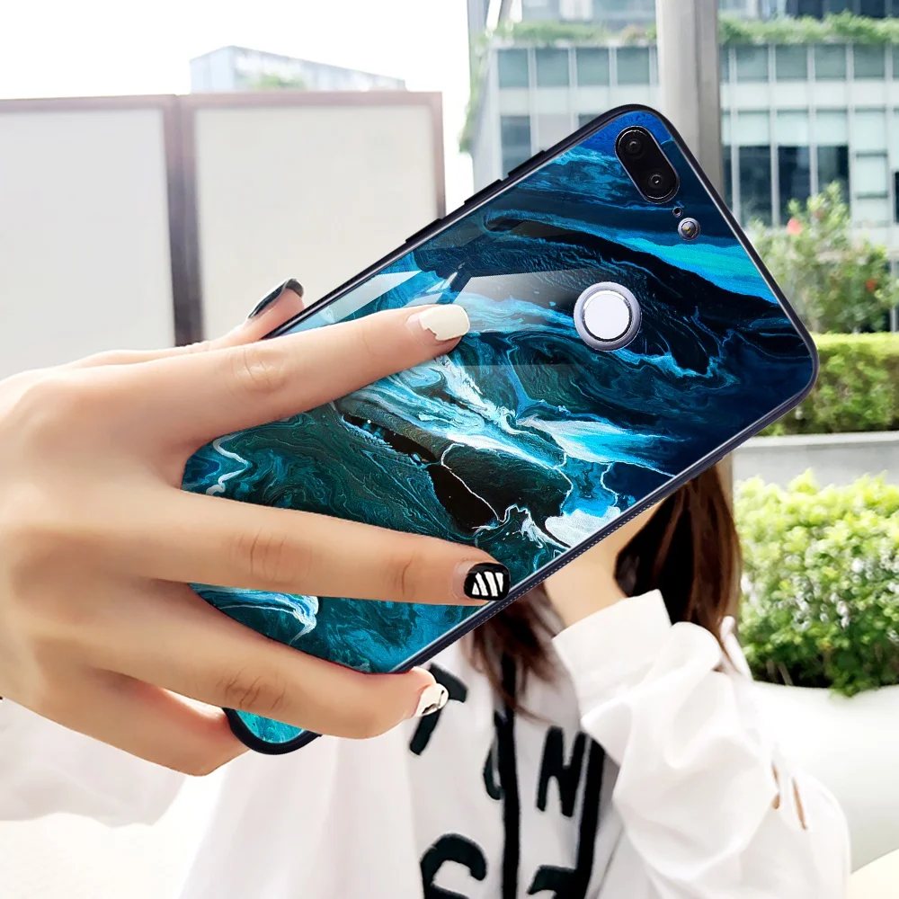 Marble Case For Huawei Honor 9 Lite Tempered Glass Phone P20 Enjoy 7S P Smart Cover |
