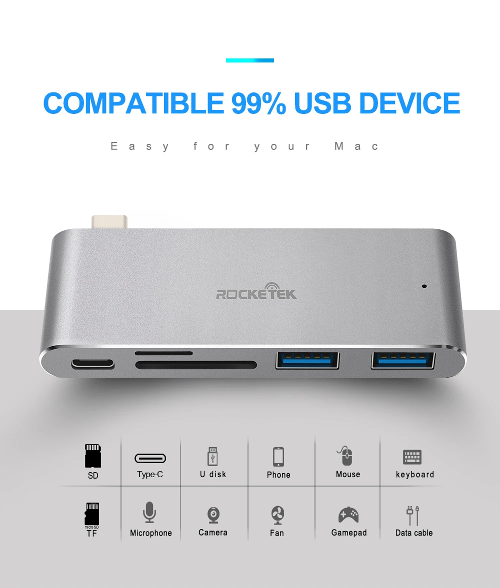 Rocketek Мульти usb type c 3,0 концентратор порт адаптер питания интерфейс сплиттер SD/TF кард-ридер для MacBook pro ПК Аксессуары для ноутбуков