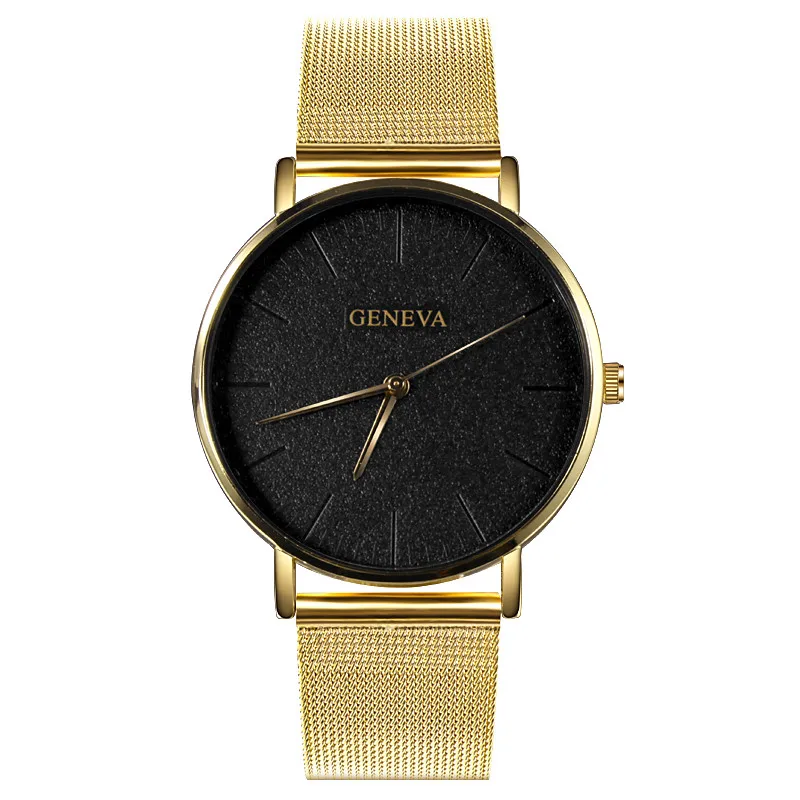 Gold Black reloj mujer Geneva Top Brand Women Watches Luxury Slim Rose Gold Wristwatch Fashion Steel Mesh Strap Ladies Watch relogio femino - Цвет: Gold Black