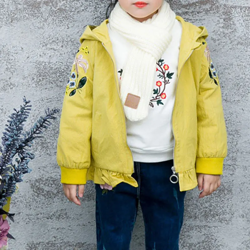 Autumn Baby Girls Jacket Hooded Long Sleeve Child Girl Clothes Cotton Kids Coat Retro Children's Outerwear Casual Fall Clothing | Детская