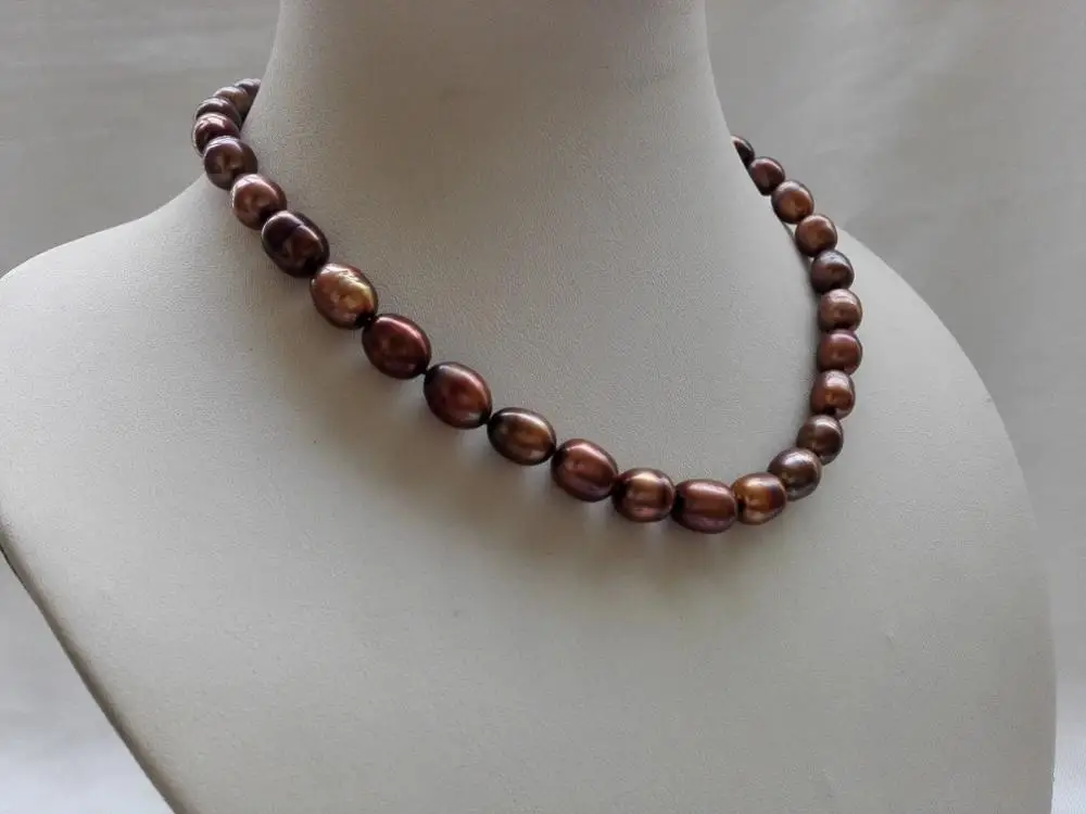 Ожерелье из натурального пресноводного жемчуга 9-10 мм кофейно-коричневое