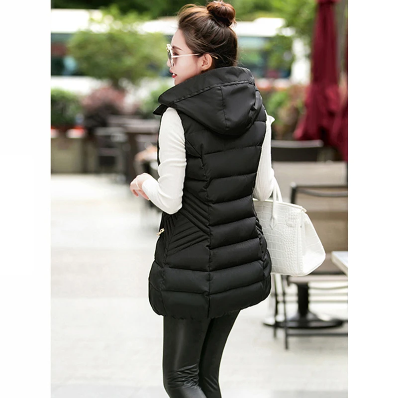 Модные женские жилеты жилет 2018 Осень-зима средней длины пуховик с хлопковой