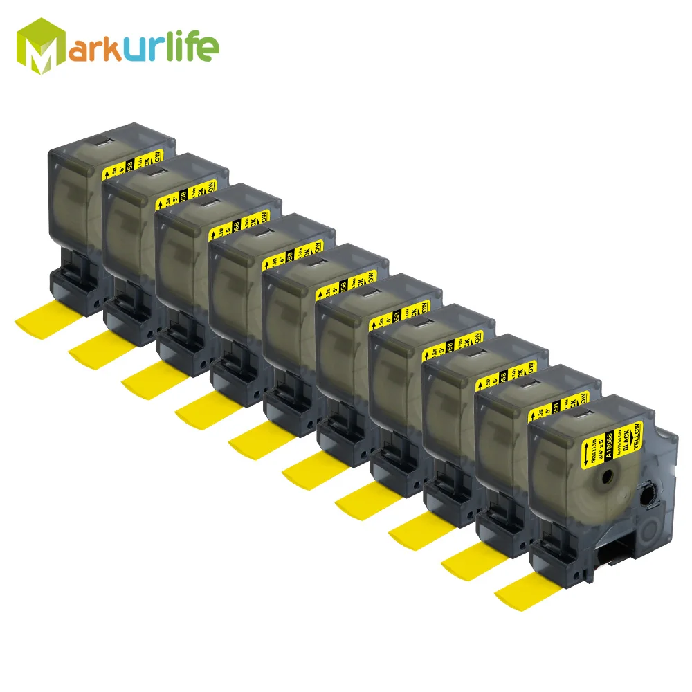 19mm Black on Yellow Совместимый для DYMO промышленные термоусадочные трубки 18057 18058 для LabelWriter и промышленная метка, 3/", 10 рулонов - Цвет: 19mm Black on Yellow