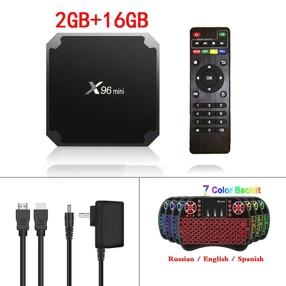 2G16G Backlit I8 X96 Мини Android tv BOX 2G/16G Amlogic S905W 1G/8G четырехъядерный 2,4G WiFi X96mini смарт-приставка Android 7,1 4K медиаплеер - Цвет: 2G16G Backlit I8