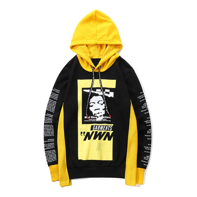 BM231 yellow GMANCL свободные мужские толстовки с принтом, толстовки для мужчин, осень, хип-хоп, пэчворк, с капюшоном, Повседневный пуловер - Цвет: BM231 yellow