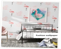 beibehang nordic fashion personality flamingo wall paper bedroom girl red background papel de parede 3d wallpaper papier peint